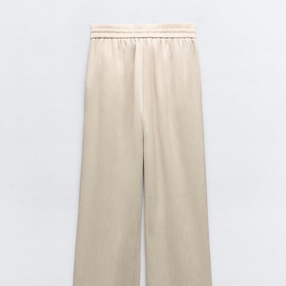 ZARA Women's Wrinkle Look Wide Leg Pants(Sand, US L/EUR L) - Picture 7 of 10